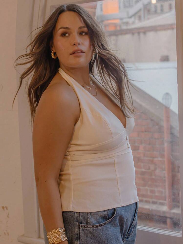 Aralina Plus Size Women Casual Halter Backless Tank Top - White - View 7