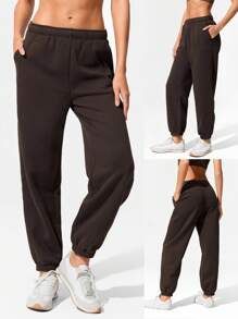 GLOWMODE Pantaloni de trening simpli din fleece de 30'', model casual, cu croială supradimensionată, cu talie reglabilă și șnur, pentru zi și zi, stil casual - Maro ciocolata - Vizualizare 6