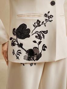 Anewsta Women's Fashion Embroidered Collar Blazer Jacket, Commuter Wear - Apricot - View 8