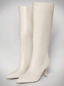 SHUZIA Women Everyday Basic Comfortable Zip-On Mid-Calf Kitten Heeled Boots - White - View 3