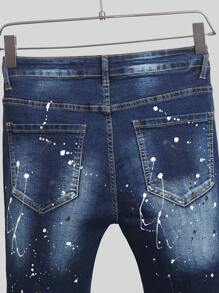 Manfinity Roughcore Quần short denim tối màu lấy cảm hứng từ phong cách Gothic dành cho nam với điểm nhấn rách và thiết kế táo bạo Quần short denim rách dành cho nam, phong cách Emo - Rửa tối - Xem 4