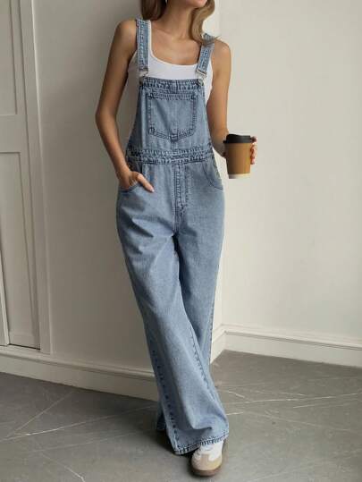 Livesso Women's Loose Casual Denim Bib Overall Jumpsuit