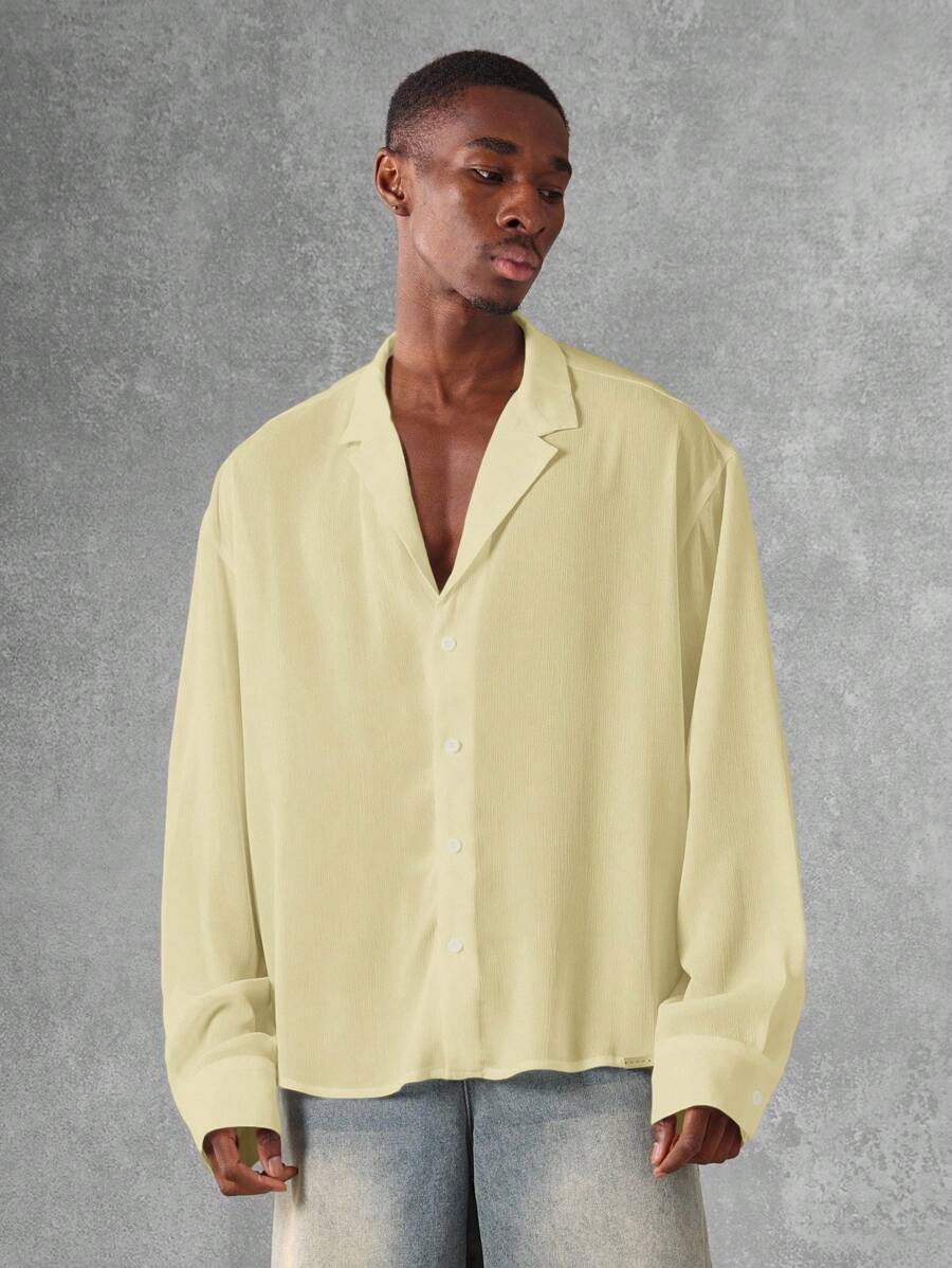 SUMWON Áo sơ mi cài nút ve xẻ tay dài nhẹ nhàng, rộng rãi, thoáng khí, thường ngày cho công sở, dạo phố mùa xuân hè - Màu vàng - Xem 1
