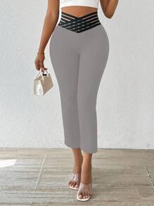 SHEIN Clasi Quần bó lưới kẻ sọc cạp chun dành cho nữ - Xám - Xem 3