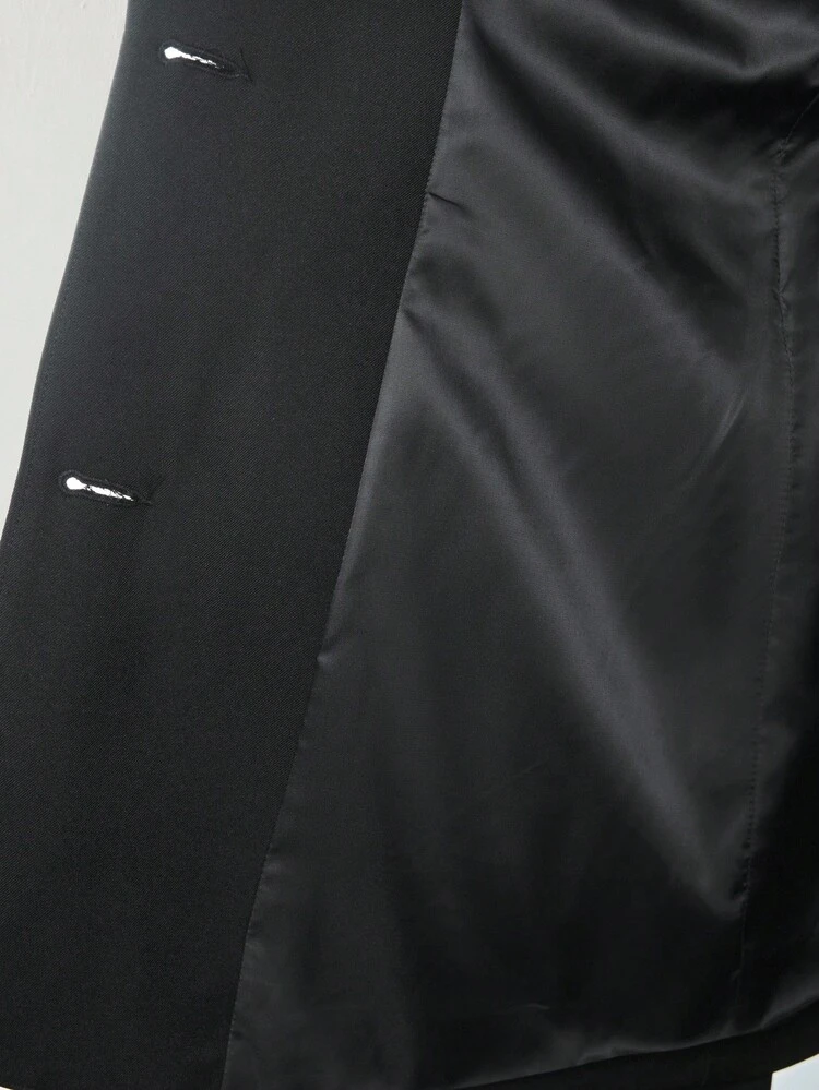 SHEIN Maija Women's Black Solid Color Minimalist Fashion Comfortable Daily Commute Office Wear Professional Outfit, Long Sleeve Jacket And Relaxed Waist Zipper Pocket Wide-Leg Pants 2 Pieces Suit, Business Casual Fall Clothes For Women  Business Casual Woman Office Outfits For Women