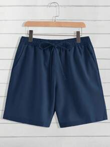 Claim Dot 2pcs Casual Solid Color Shirt & Shorts Set For Men, Summer - Navy Blue - View 4