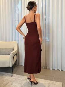 Lavishia Mocha Textured 3D Floral Knit V-Neck Slip Dress Fall Clothes For Women