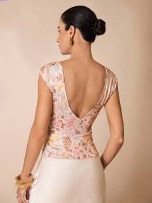 Shutterstock Glamance Damen Elegante Bluse mit Blume Muster V-Ausschnitt, Blumen Top, Blumen Druckoberteil für Date Night Outfits, Damen Lässig - Khaki - Übersicht 4