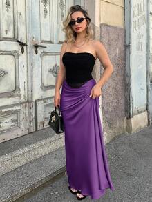 Jeta Ari 女士纯色拉链优雅通勤长裙女装 - 紫色 - 查看 4