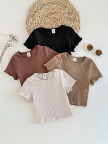 Emery Rose Kids Emery Rose Kids 4件套少女针织纯色条纹圆领修身休闲T恤