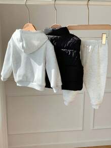 3 件套男婴/女婴休闲羊毛背心、灰色连帽衫和慢跑裤运动服，男女通用婴儿冬装 - 彩色 - 查看 2