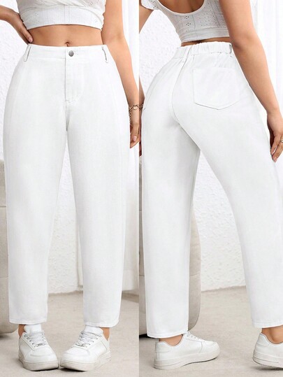 EMERY ROSE Plus Size Women Casual Denim Tapered Pants, Non-Stretch, Discounted