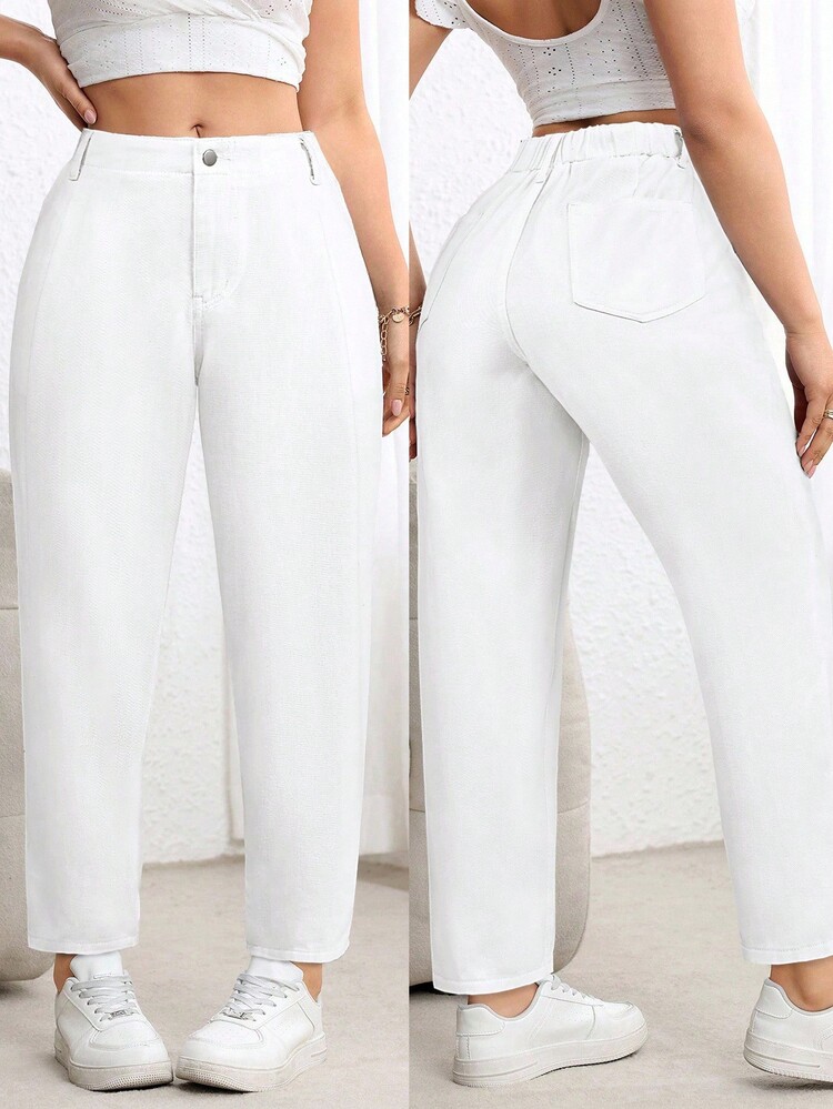 EMERY ROSE Plus Size Women Casual Denim Tapered Pants, Non-Stretch, Discounted - White - View 1