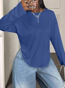 SHEIN BamGlam Einfarbiges, lässiges, bequemes und vielseitiges Langarm-T-Shirt für Frauen