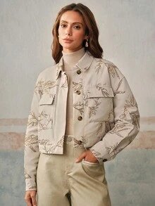 Anewsta 女士秋冬时尚约会之夜刺绣亮片杏色长袖夹克外套 - 杏色 - 查看 9