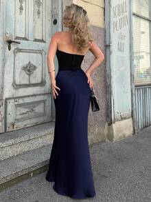 Jeta Ari Solid Color High Waisted Skirt Maxi Women Outfit - Royal Blue - View 3