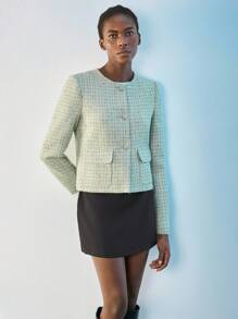 Maija 女士绿色粗花呢衬衫领短款宽松都市时尚休闲夹克 - 綠色 - 查看 5