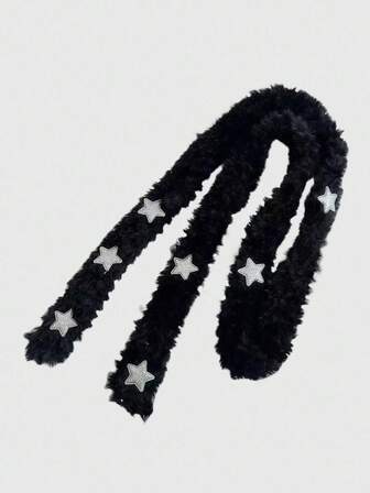 Kawaii 1 Stück schwarzer Y2K Punk Stern Dekor Damen Schal, Subkultur Warm Accessoire, geeignet für tägliches Kombinieren, College, Streetwear, Pendeln