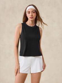 OutZeal 女士运动黑色背心 日常健身服 夏季柔软莫代尔混纺弹力弧形下摆 - 黑色 - 查看 5