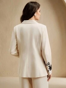 Anewsta Women's Fashion Embroidered Collar Blazer Jacket, Commuter Wear - Apricot - View 7