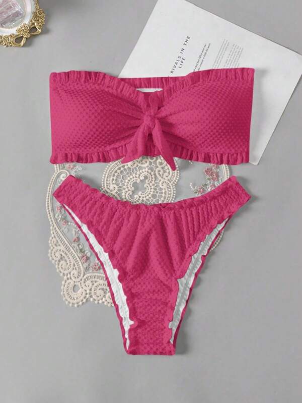 Swim Mod 女士纯色抹胸性感比基尼套装，海滩度假