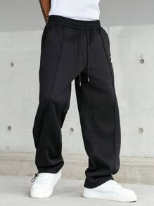 PAVTROS 男士字母印花抽绳腰袋宽松休闲运动裤 - 黑色 - 查看 4