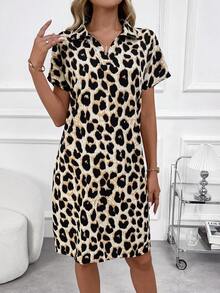 EMERY ROSE Leopard Print Casual Batwing Sleeve Dress, Summer,Summer Dresses For Women - Multicolor - View 6