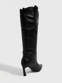 CUCCOO SZL Giày bốt cao đến đầu gối đế thấp màu đen thời trang thoải mái dành cho nữ - màu đen - Xem 4