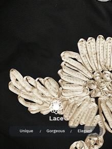 Glamine 女士黑色刺绣优雅性感无袖方领弹力长款连体裤 - 黑色 - 查看 7