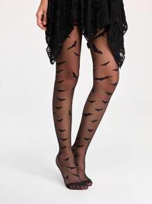 ROMWE Grunge Punk 1pc Black Sexy Bat Design Pantyhose/Tights For Women, Halloween - Black - View 2
