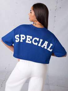 Streetz SHEIN Sport 印花宽松运动T恤和背心健身女式衬衫 - 藍色 - 查看 1