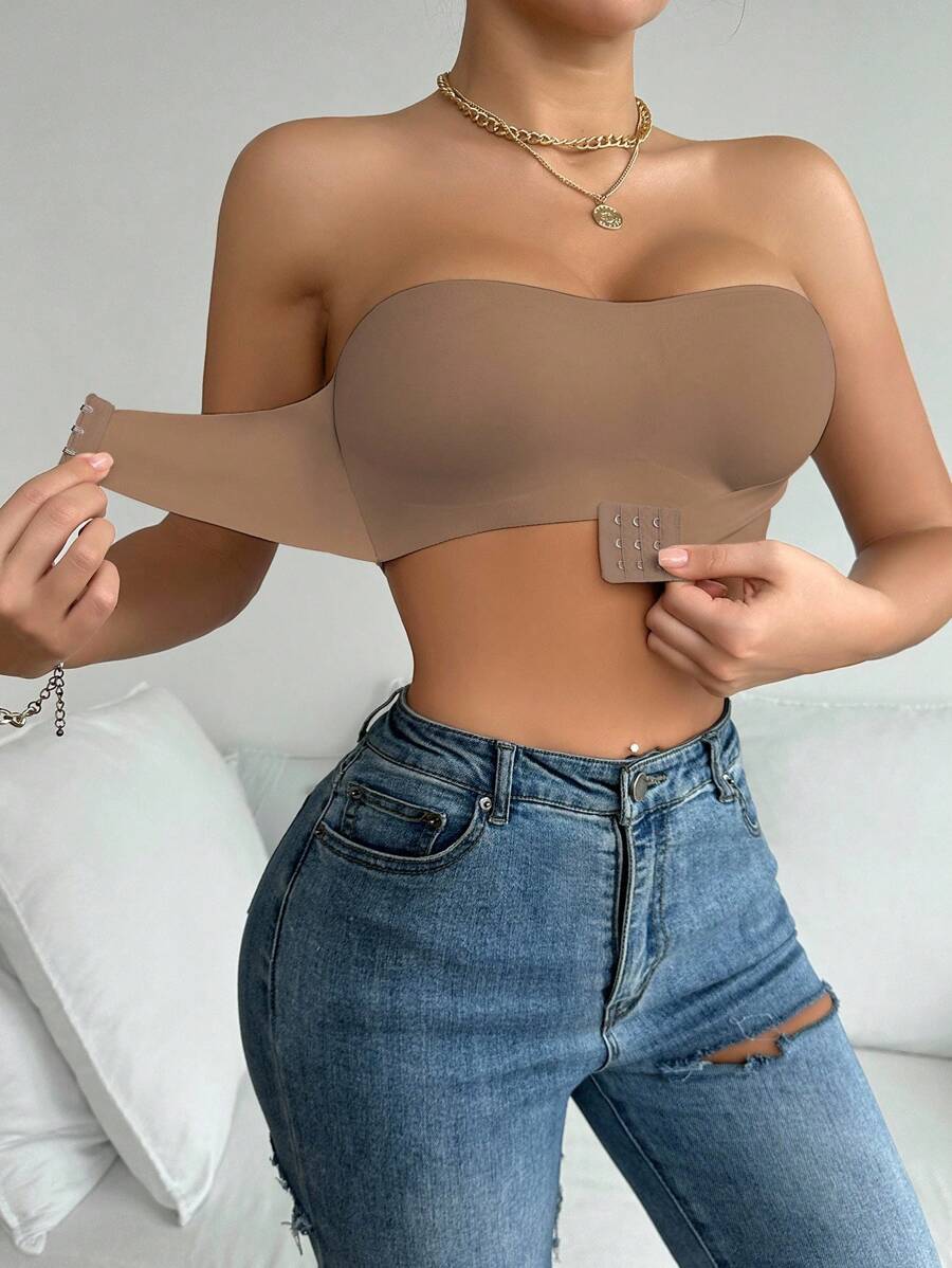 SHEIN Mocha Brown Backless Tube Top Bra With Comfortable Fabric For Everyday Wear - Mocha Brown - View 1