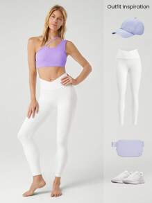 GLOWMODE Seamless Sweat-Wicking Just Breathe Cutout Asymmetrical Shoulder Sports Bra Low Impact Yoga Pilates Daily - Mauve Purple - View 6