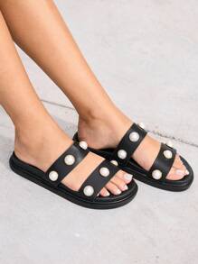 HighSole Sandales plates décontractées et polyvalentes pour femmes à bout ouvert