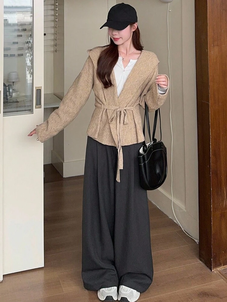 Women's Casual Loose Korean Style Solid Color Long Sleeve Hooded Cardigan Fall,Winter