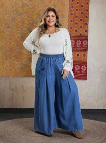 EMERY ROSE Jeans casual di moda con vita elastica, pieghe e tasche, per donne taglie forti