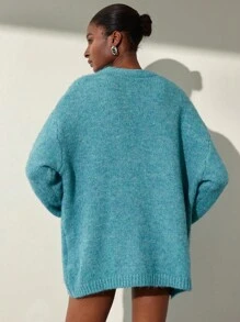 Aveloria Modichic Áo len cardigan dệt kim cỡ lớn mềm mại và ấm áp màu xanh biển, dài vừa, thu/đông - Màu xanh lam - Xem 6