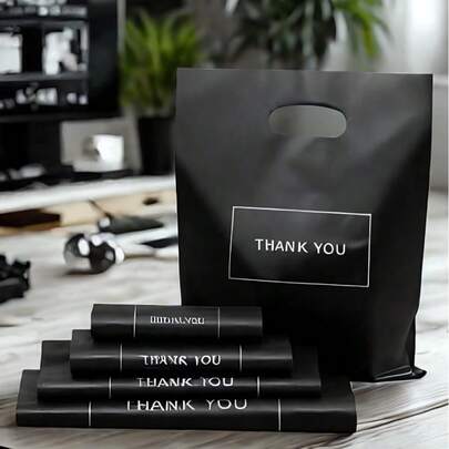50 túi quà cảm ơn màu đen, túi nhựa cho doanh nghiệp nhỏ, túi mua sắm, lý tưởng cho lễ hội, sinh nhật, quà tặng tiệc, bao bì quà cưới, thích hợp làm quà tặng, tiệc tùng, cửa hàng, cửa hiệu, v.v.