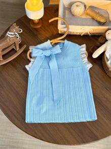 SHEIN Kleine Mädchen Einfarbiger Rundhals Rüschen Saum Pullunder Herbst Winter Kleidung