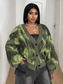 Maweii Plus Size Ombre Lantern Sleeve Cardigan, Autumn/Winter Fall Cloth For Women