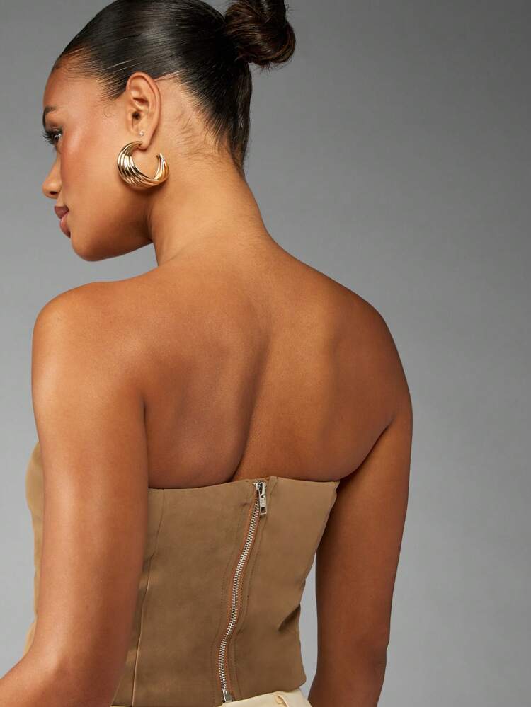 MISSGUIDED Luxury Suede Bandeau Corset Top With Oversized Bow Detail Formal Evening Party Crop Top Clubwear Vintage Style Fashion