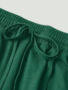 EURMUSE Women's Casual Solid Color Bodysuit & Loose Fit Pants 2 Pieces Set - Green - View 6