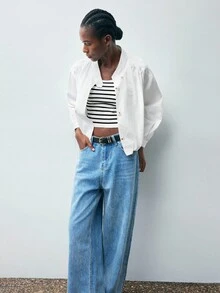 Maija Jaqueta branca fina e solta com gola alta e bainha franzida, confortável, urbana, elegante e versátil, roupa feminina de ano novo para outono/inverno