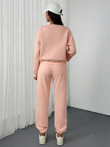 EURMUSE 2pcs Women's Spring & Autumn Letter And Butterfly Print Crew Neck Sweatshirt And Elastic Waist Pants Casual Set - Pink - View 2