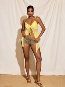 BRDY 褪色 PU 低腰迷你短裤，带铆钉和孔眼，系带 Y2K 夏季街头休闲短裤 - 卡其色 - 查看 6