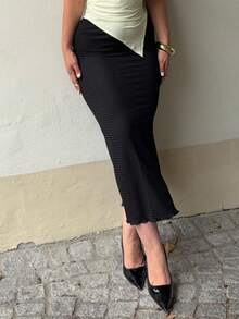 Jeta Ari Saia Preta Sólida com Bainha de Sereia para Mulheres - Preto - Visão 4