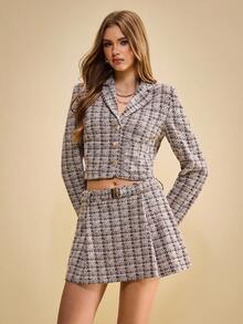 Muvela 2025 Autumn/Winter New Vintage Elegant Lady Luxurious Valentine's Day Date Afternoon Tea Party Wedding Birthday Formal Commute Casual Back To School Teacher's Day Plaid Low Waist A-Line Skirt