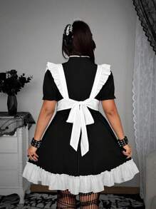 Whyspr 大码可爱甜美女仆腰束腰连衣裙 - 黑與白 - 查看 2