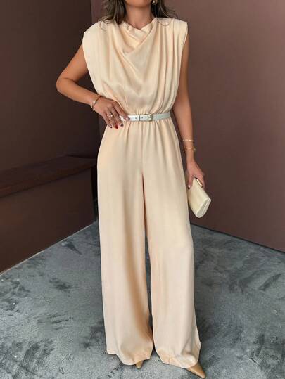 EURMUSE Damski kombinezon w jednolitym kolorze z głębokim dekoltem i rękawami typu nietoperz