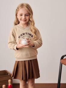 PrepCrw Young Girl V-Neck Khaki Sweatshirt, Collegiate Style Autumn Fall - Khaki - View 4